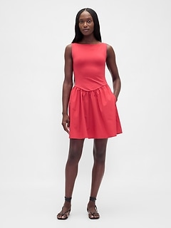 Mixed Media Drop-Waist Mini Dress