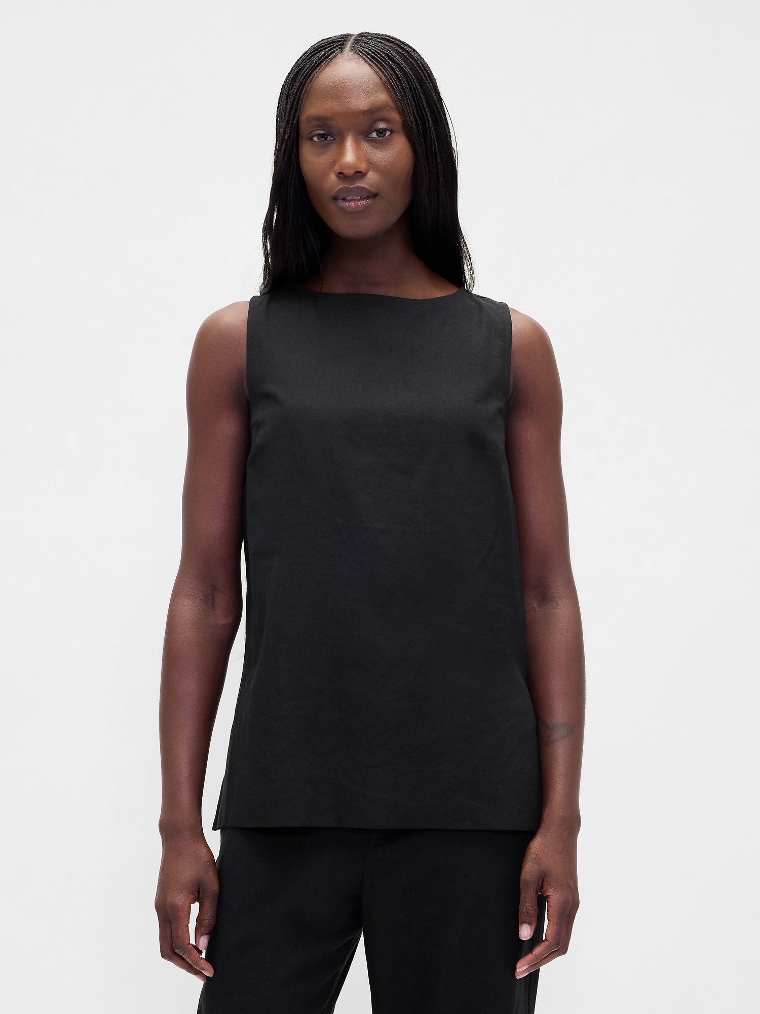 Gap Linen-blend Shell Tank Top In Black