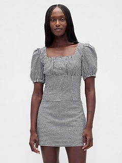 Linen-Blend Puff-Sleeve Crop Corset Top