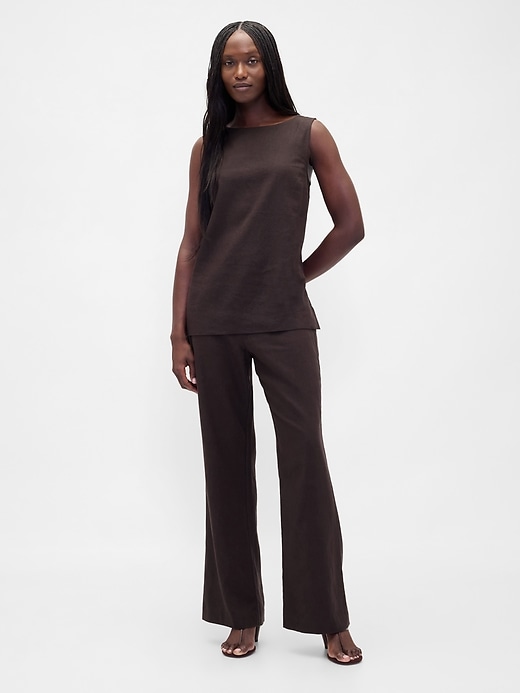 Image number 1 showing, Low Rise Linen-Blend Flare Pants