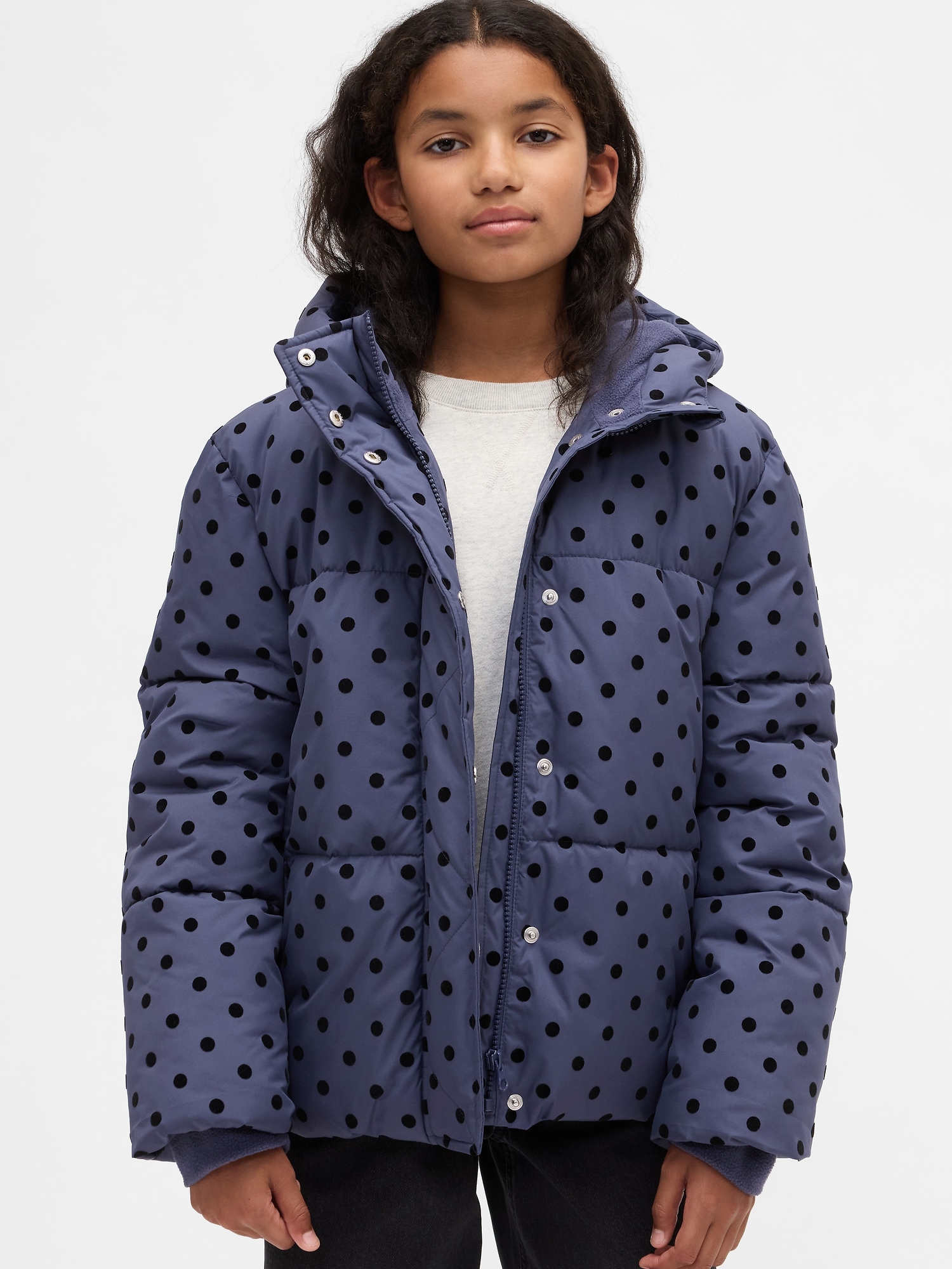 Kids Puffer Jacket - Navy Dot