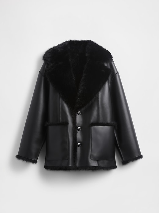 Image number 9 showing, GapStudio Adult Vegan Leather Fur-Lined Coat