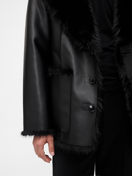 Image number 8 showing, GapStudio Adult Vegan Leather Fur-Lined Coat