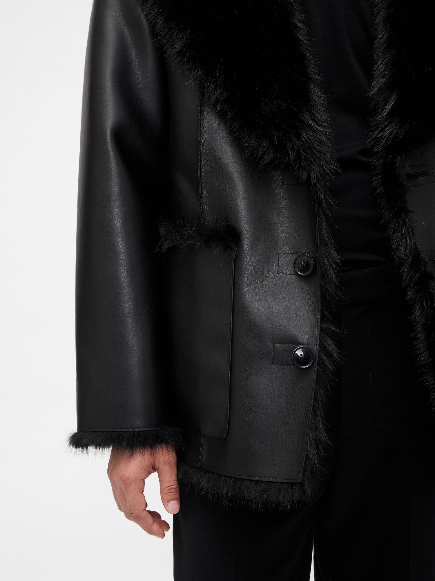 GapStudio Adult Vegan Leather Fur-Lined Coat