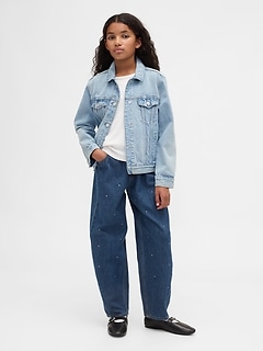 Kids High Rise Rhinestone Easy Barrel Jeans