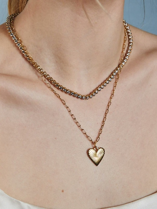 Image number 3 showing, HART Small Ribbed Heart of Gold Necklace