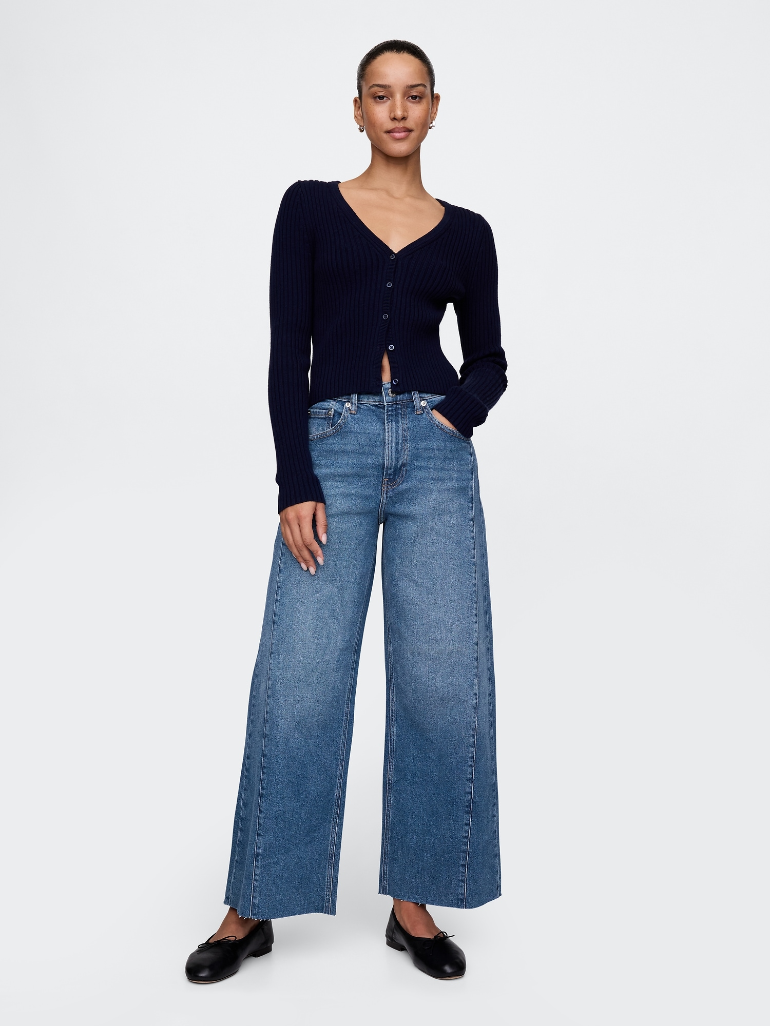 High Rise Stride Wide-Leg Ankle Jeans - New Medium Indigo