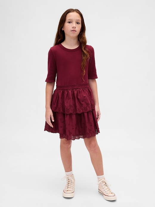 Image number 1 showing, Kids Mixed Media Eyelet Dress
