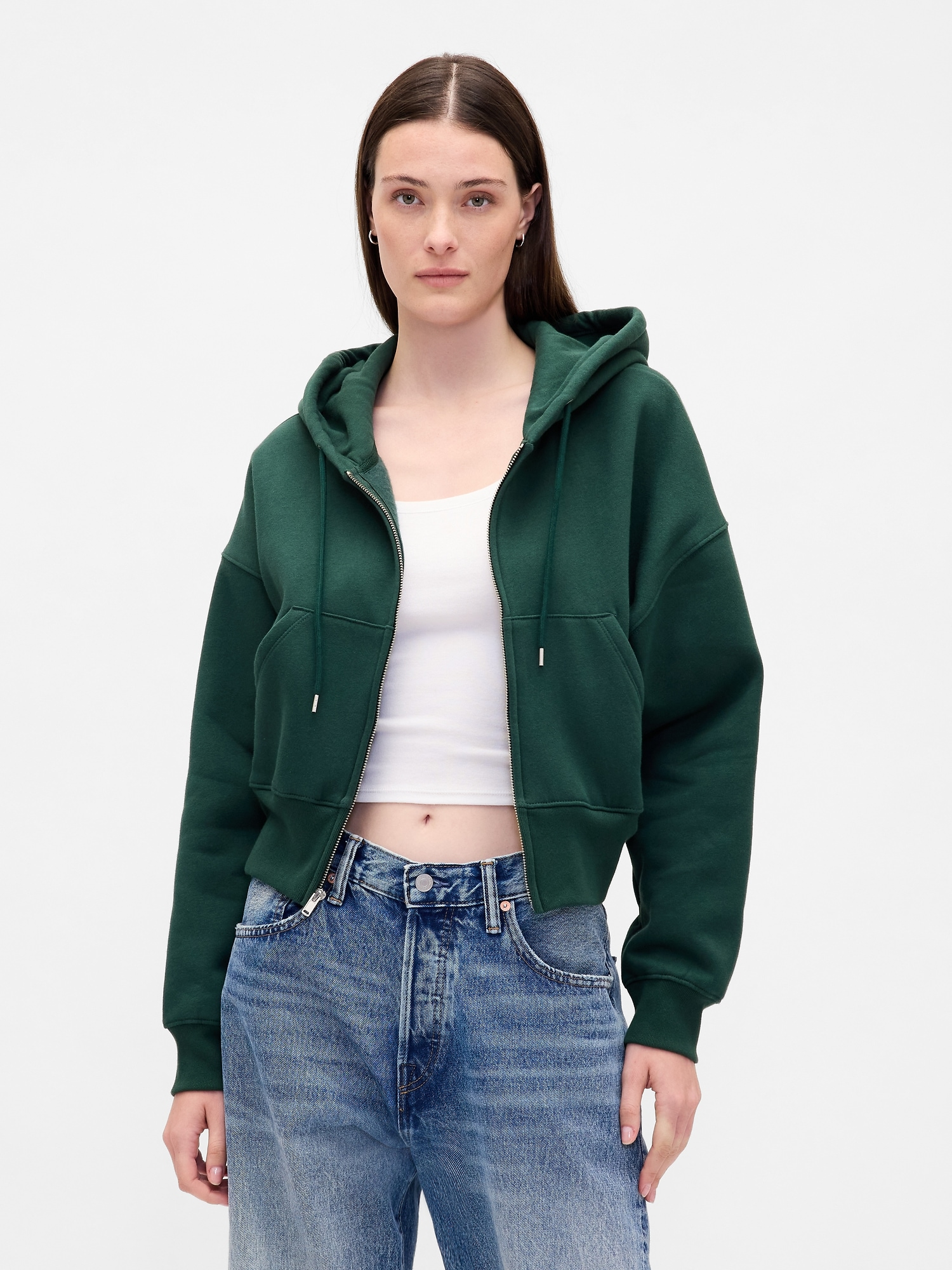 VintageSoft Full-Zip Wedge Hoodie - Deep Hunter Green
