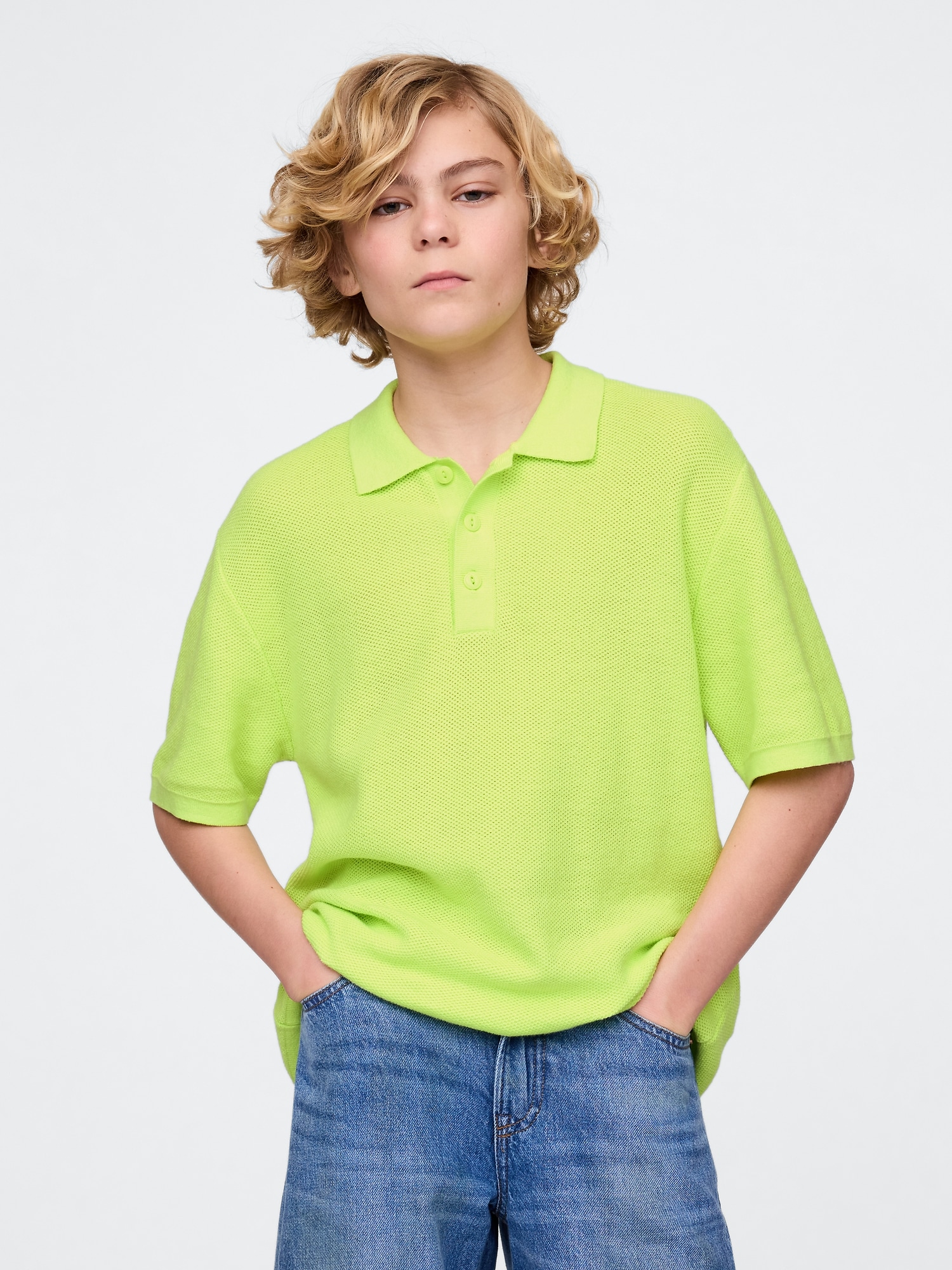 Kids Relaxed Polo Sweater Shirt - Superlime