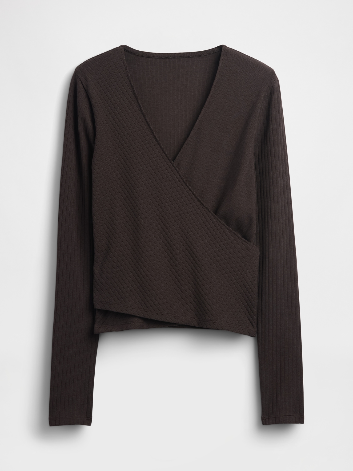 Gap Modern Wide Rib Wrap V-neck T-shirt In Brown