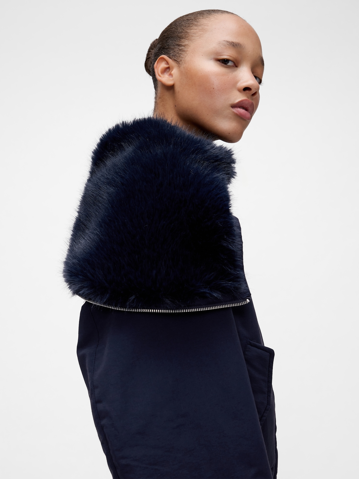GapStudio Faux Fur-Lined Crop Bomber Jacket