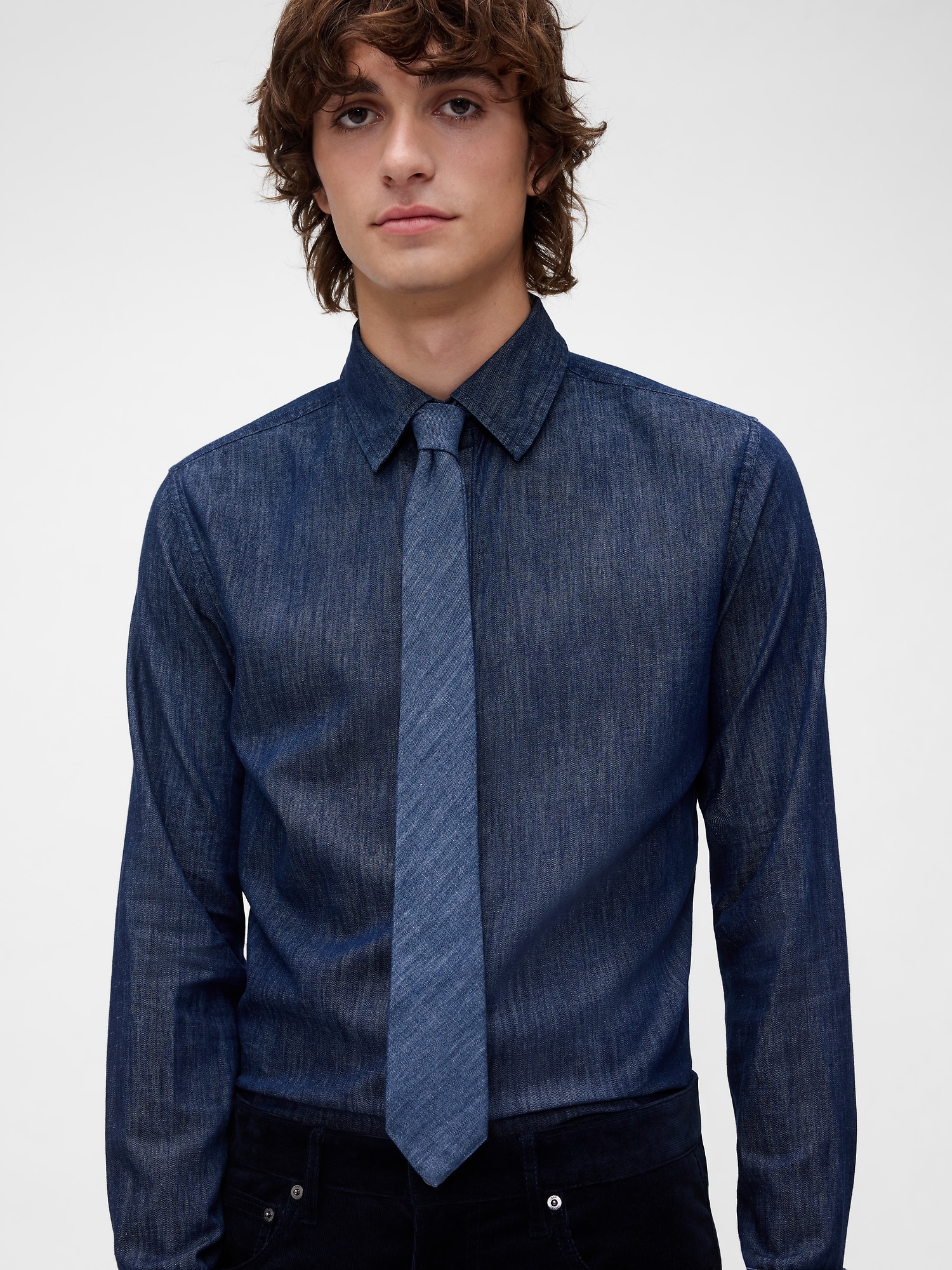 Gap Studio Chambray Skinny Tie In Blue