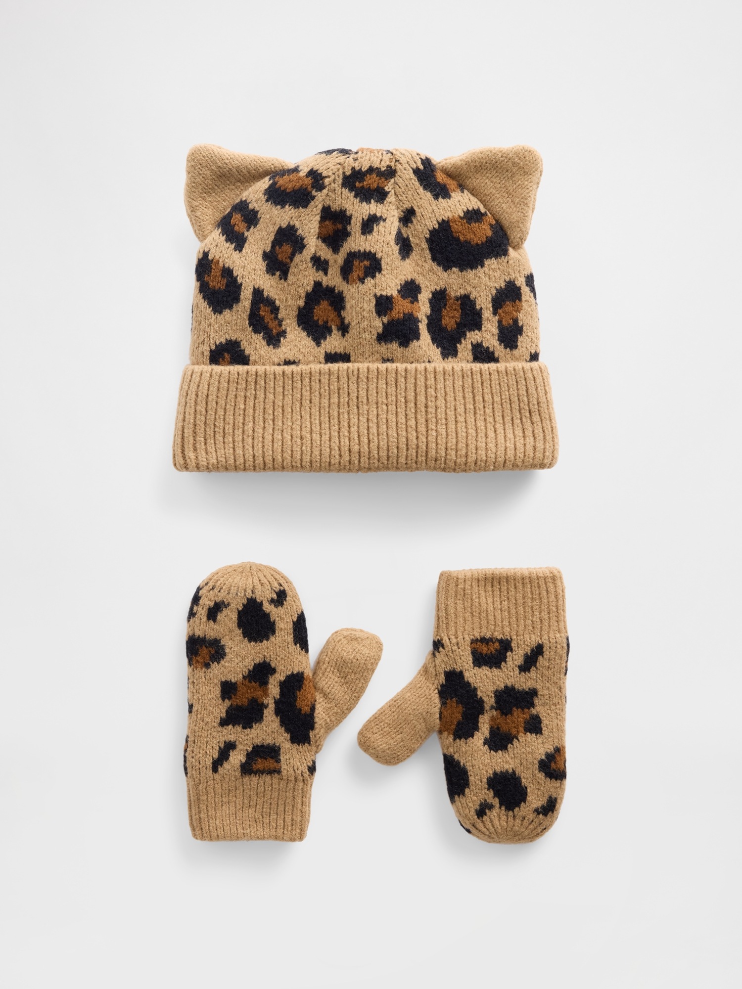Комплект шапка и варежки Gap CashSoft Leopard для малышей