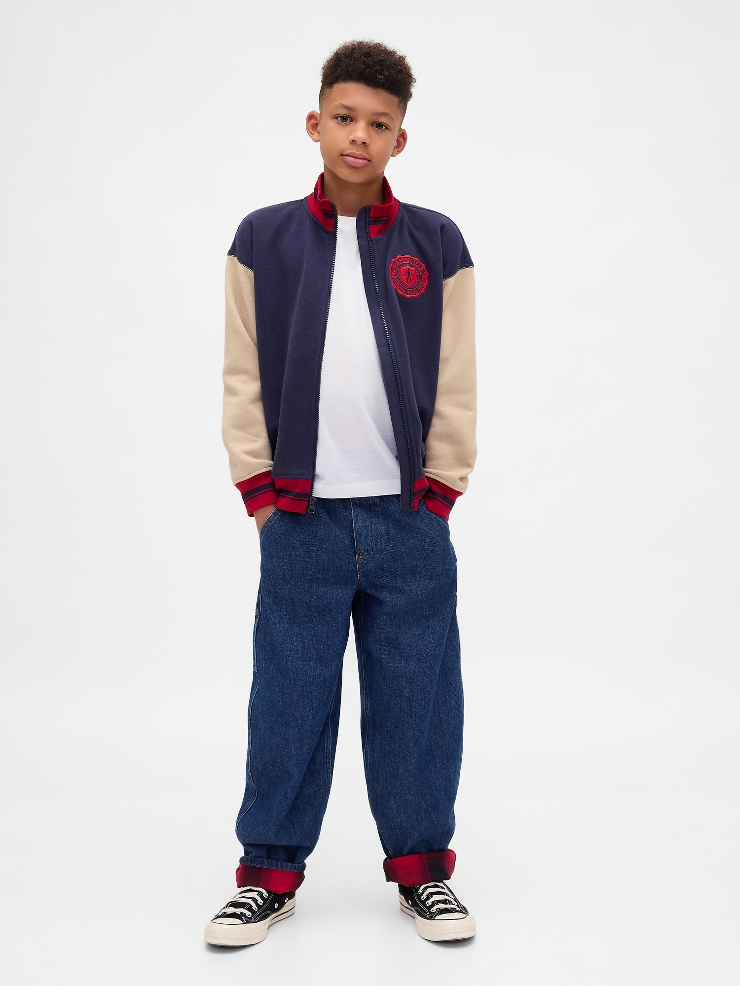 Stranger Things Kids Flannel-Lined Carpenter Baggy Jeans - True Indigo