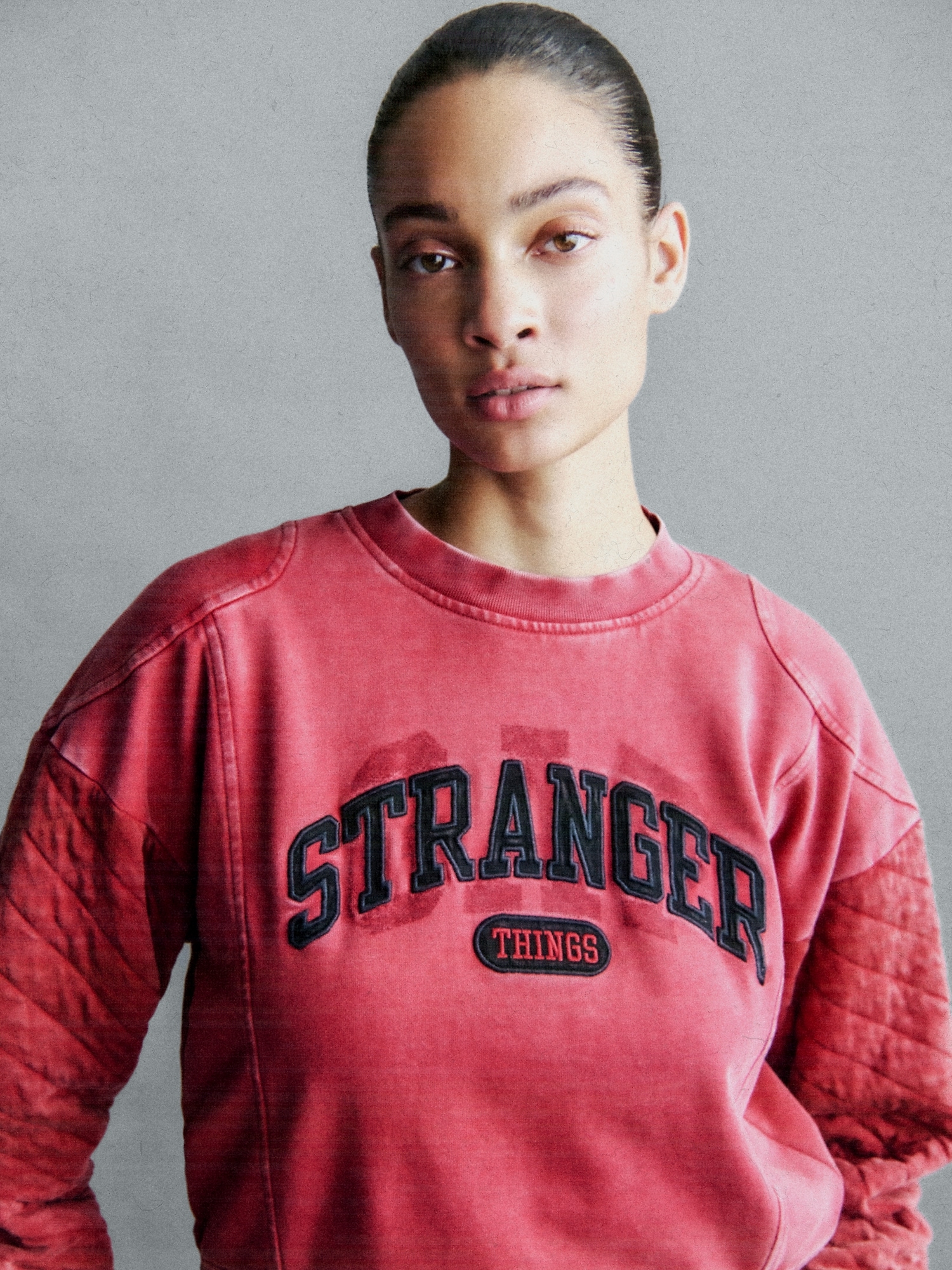 Stranger Things Quilted-Sleeve Logo Sweatshirt