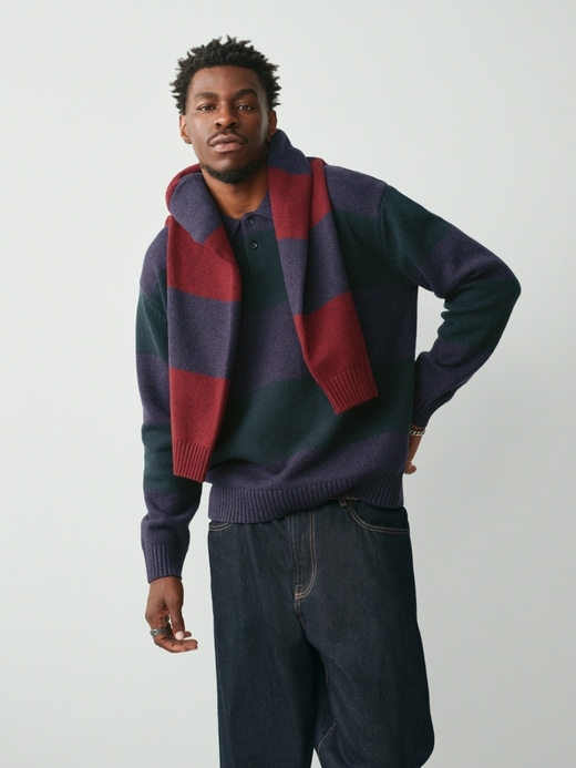 Rugby Stripe Relaxed Polo Sweater