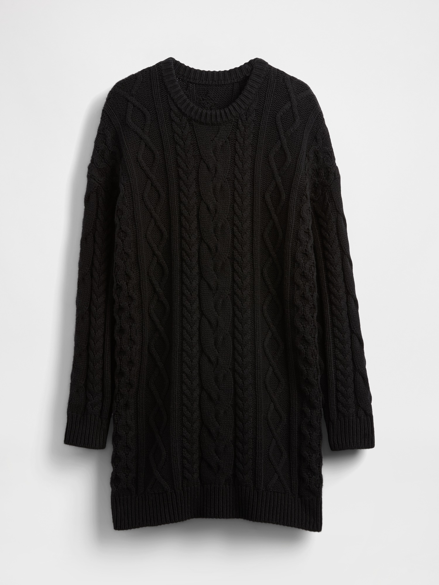 Cable-Knit Mini Sweater Dress - True Black