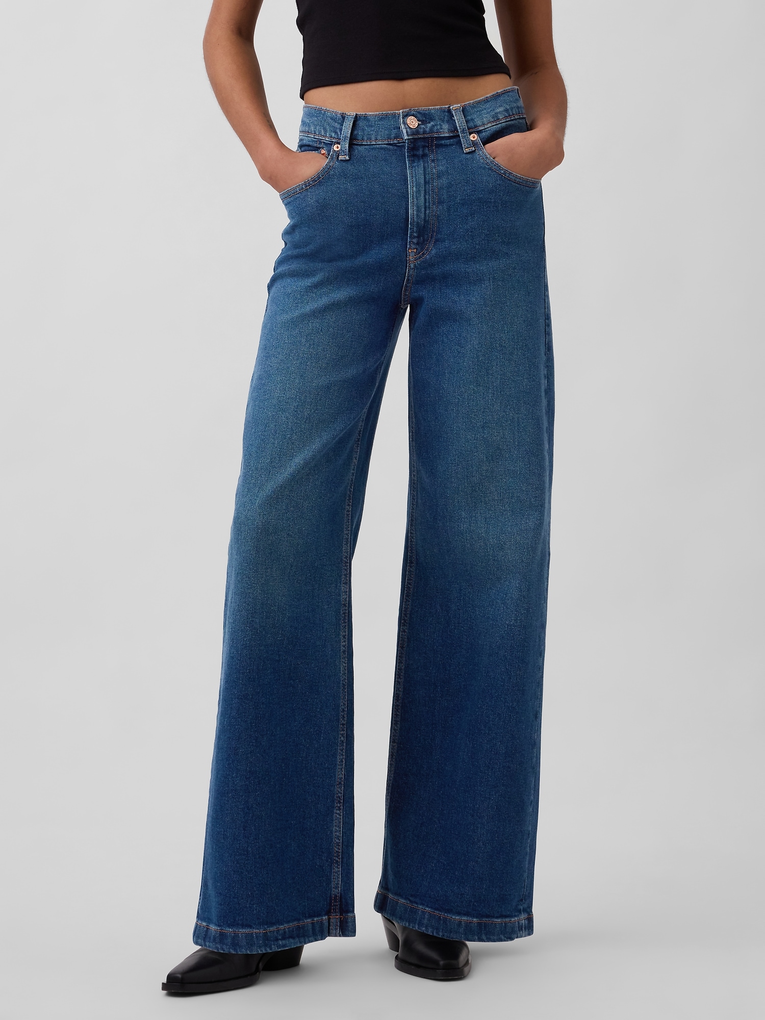 High Rise Stride Wide-Leg Jeans