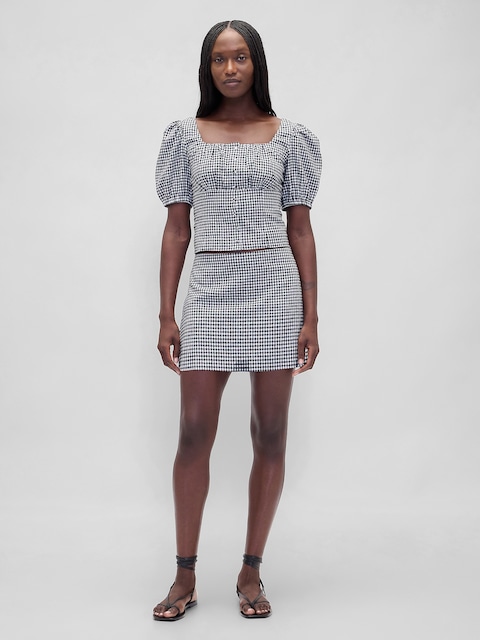 Low Rise Linen-Blend Mini Skort