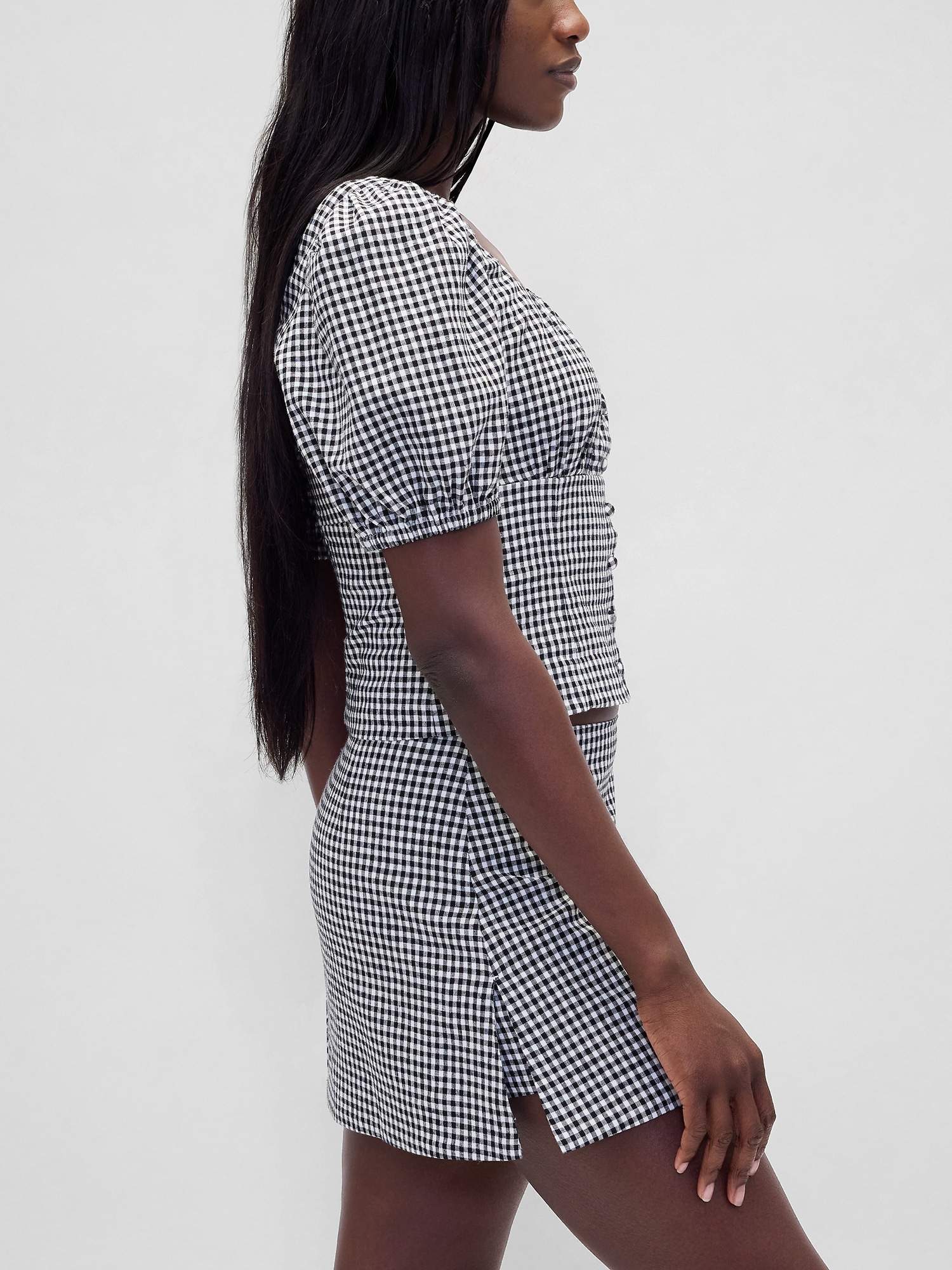 Low Rise Linen-Blend Mini Skort