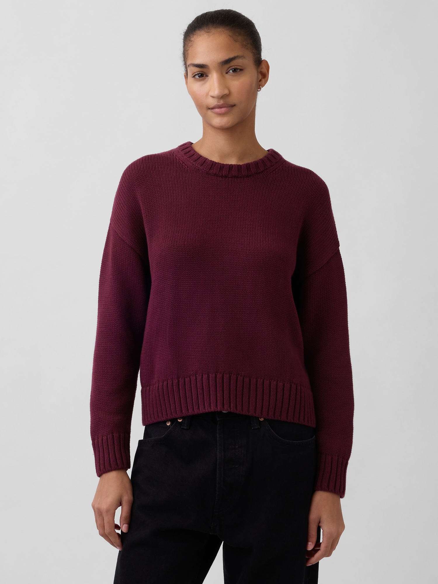 100% Cotton Relaxed Sweater - Tuscan Red