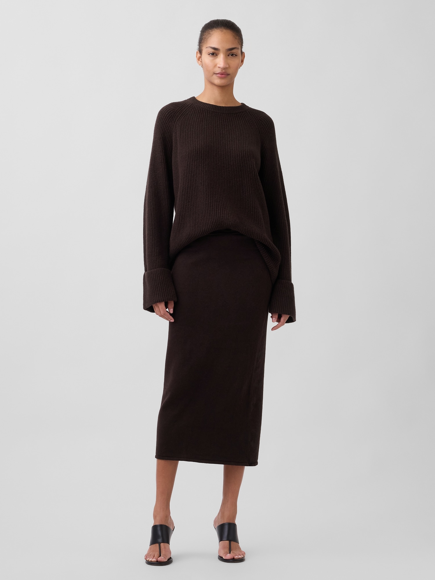 CashSoft Stretch Midi Skirt - Terra Brown