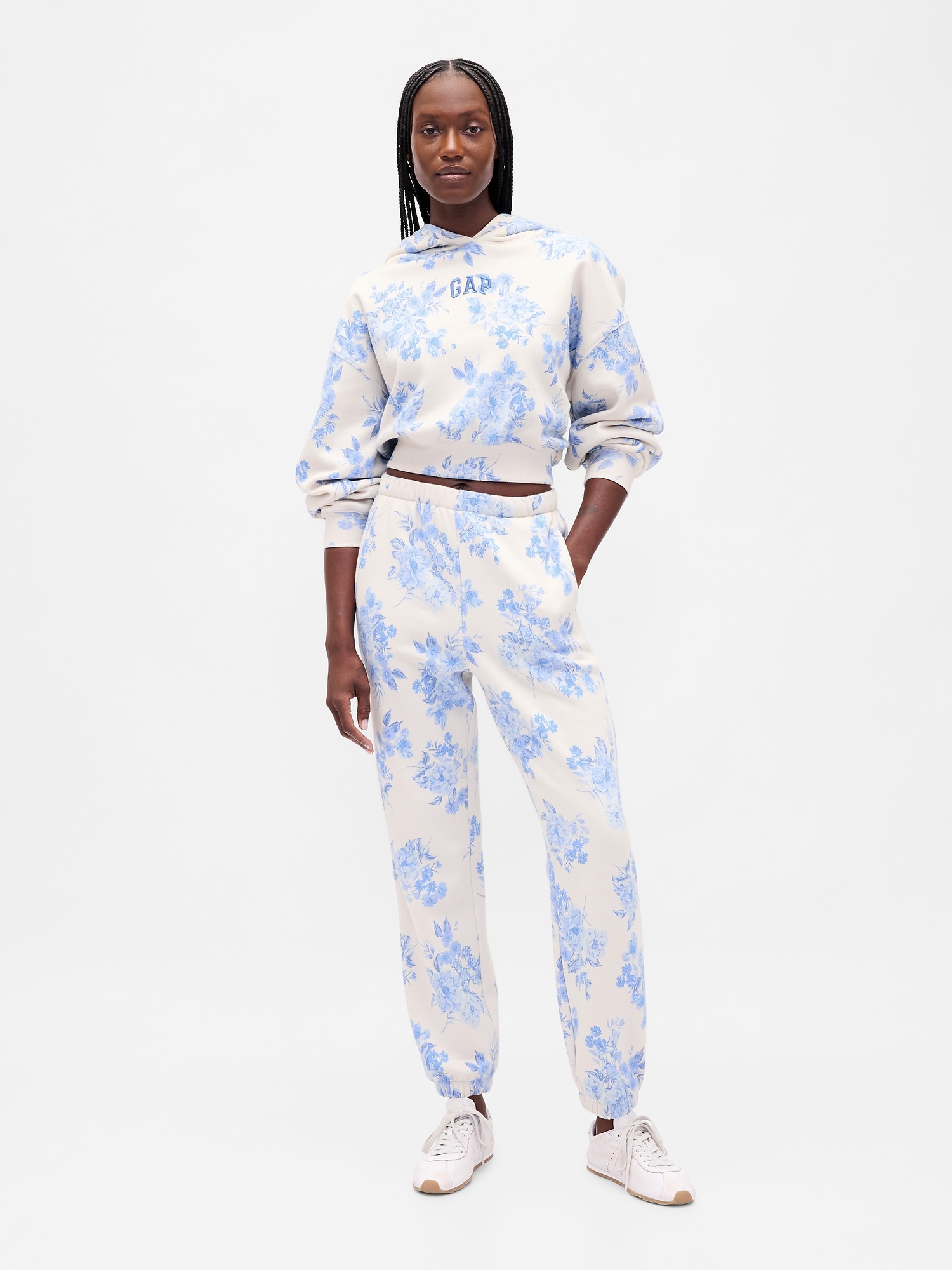 High Rise VintageSoft Joggers - Blue Floral Print