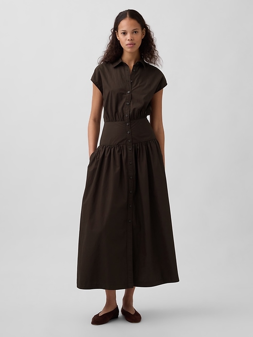 Image number 1 showing, Poplin Drop-Waist Maxi Shirtdress