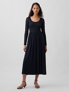Drop-Waist Mixed Media Maxi Dress