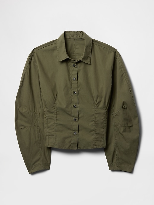 Image number 4 showing, Organic Cotton Poplin Barrel-Sleeve Crop Shirt