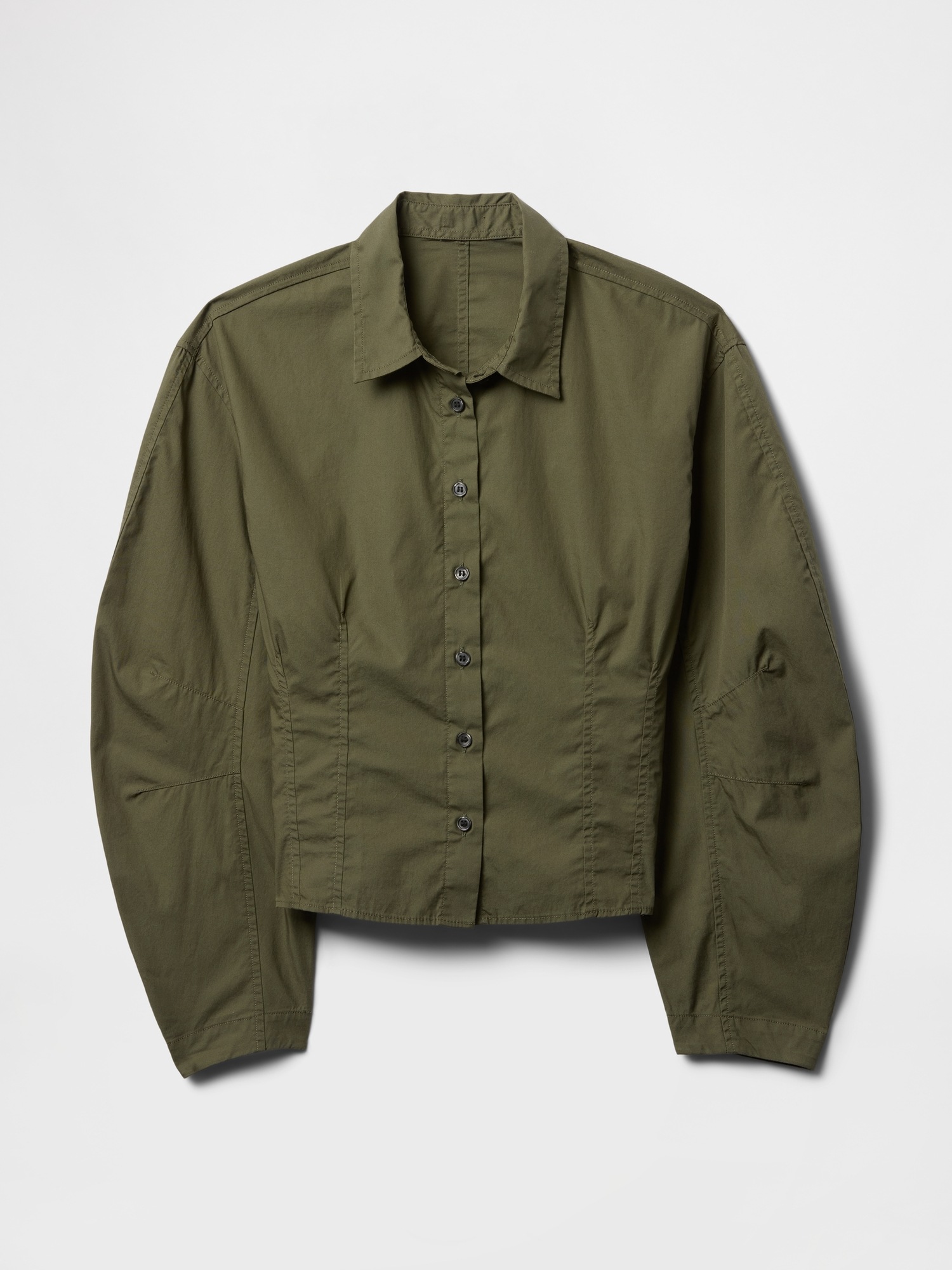 Organic Cotton Poplin Barrel-Sleeve Crop Shirt