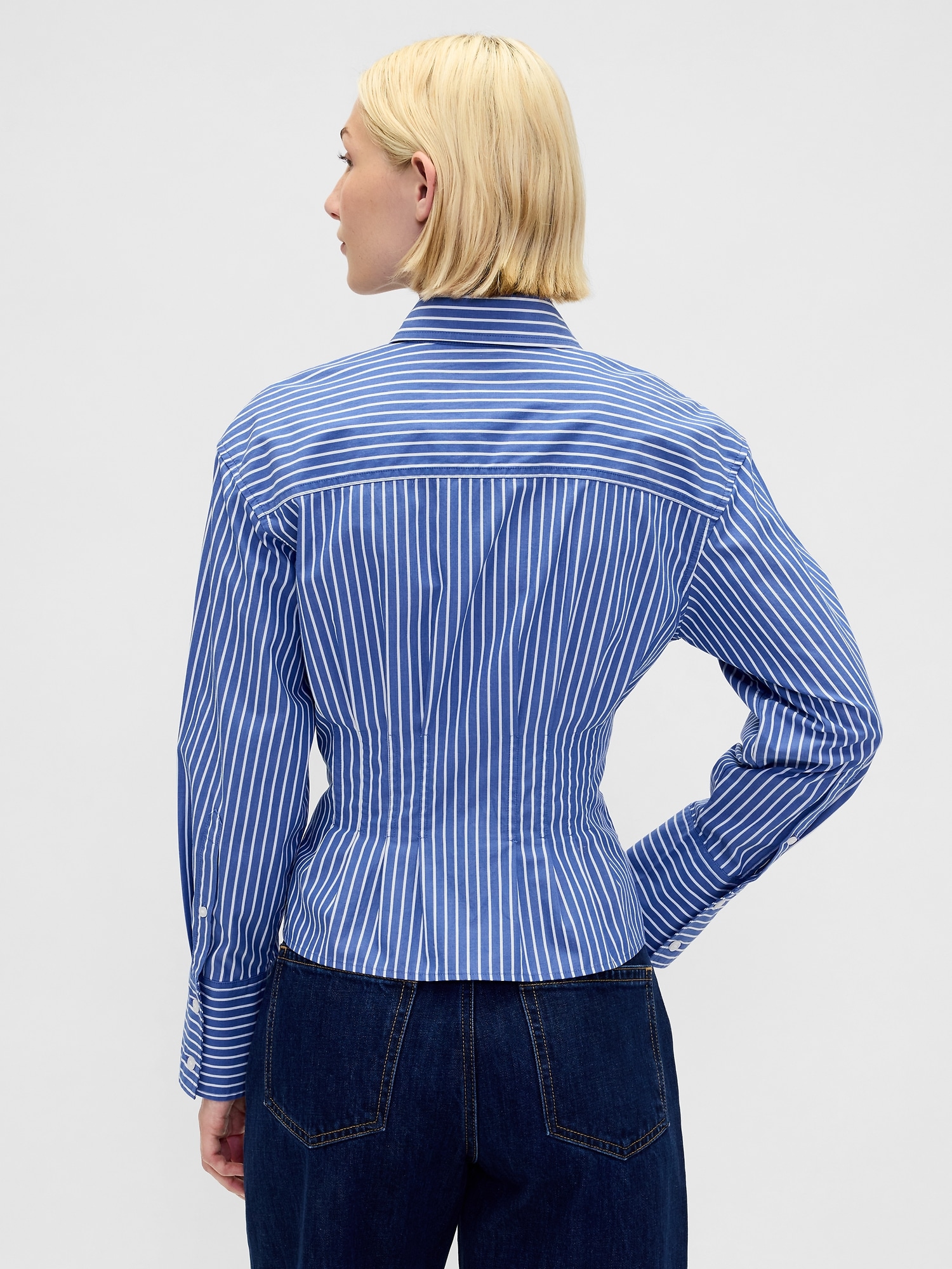 Женская рубашка Gap Organic Cotton Poplin Fitted, цвет: Синий / Белый — фото 3