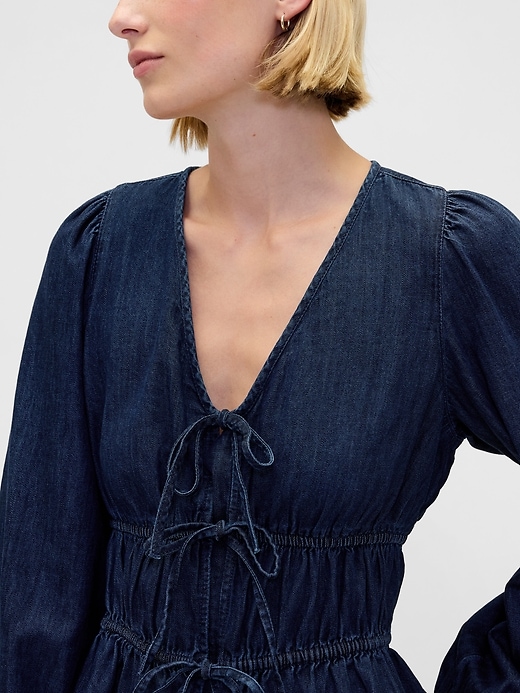 Denim Tie-Front Crop Shirt