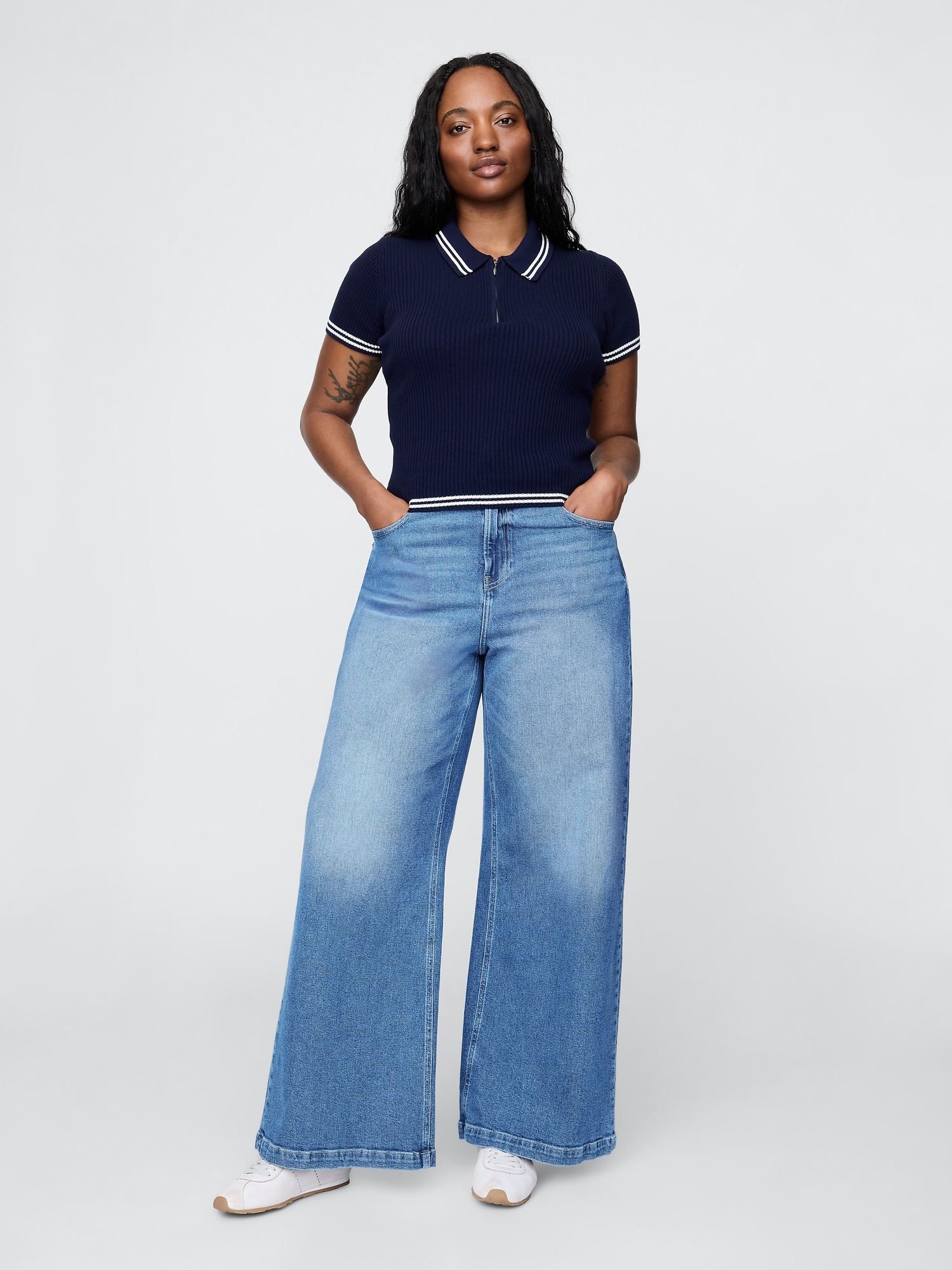 Женские джинсы Gap Extra High Rise Stride Wide-Leg, цвет: Светлый индиго — фото 4
