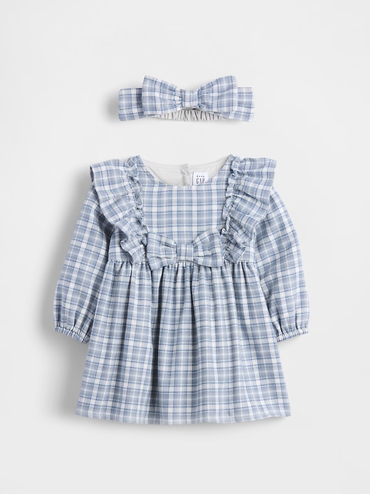 Image number 1 showing, Baby Flannel Bow Dress Outfit Set