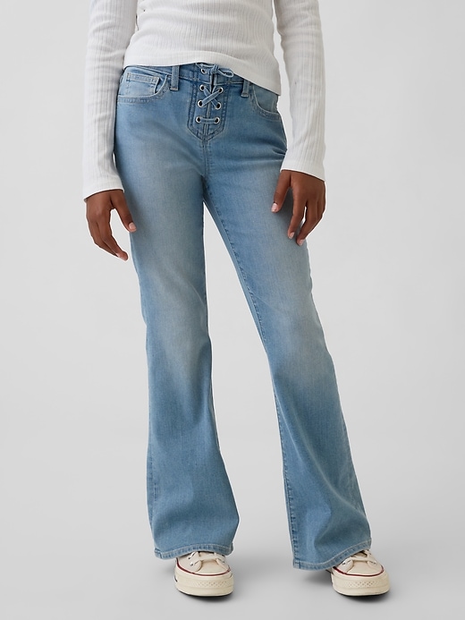 Image number 3 showing, Kids High Rise Lace-Up '70s Flare Jeans