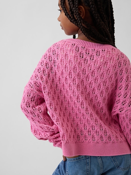 Image number 3 showing, Kids Crochet Oversized Crewneck Sweater