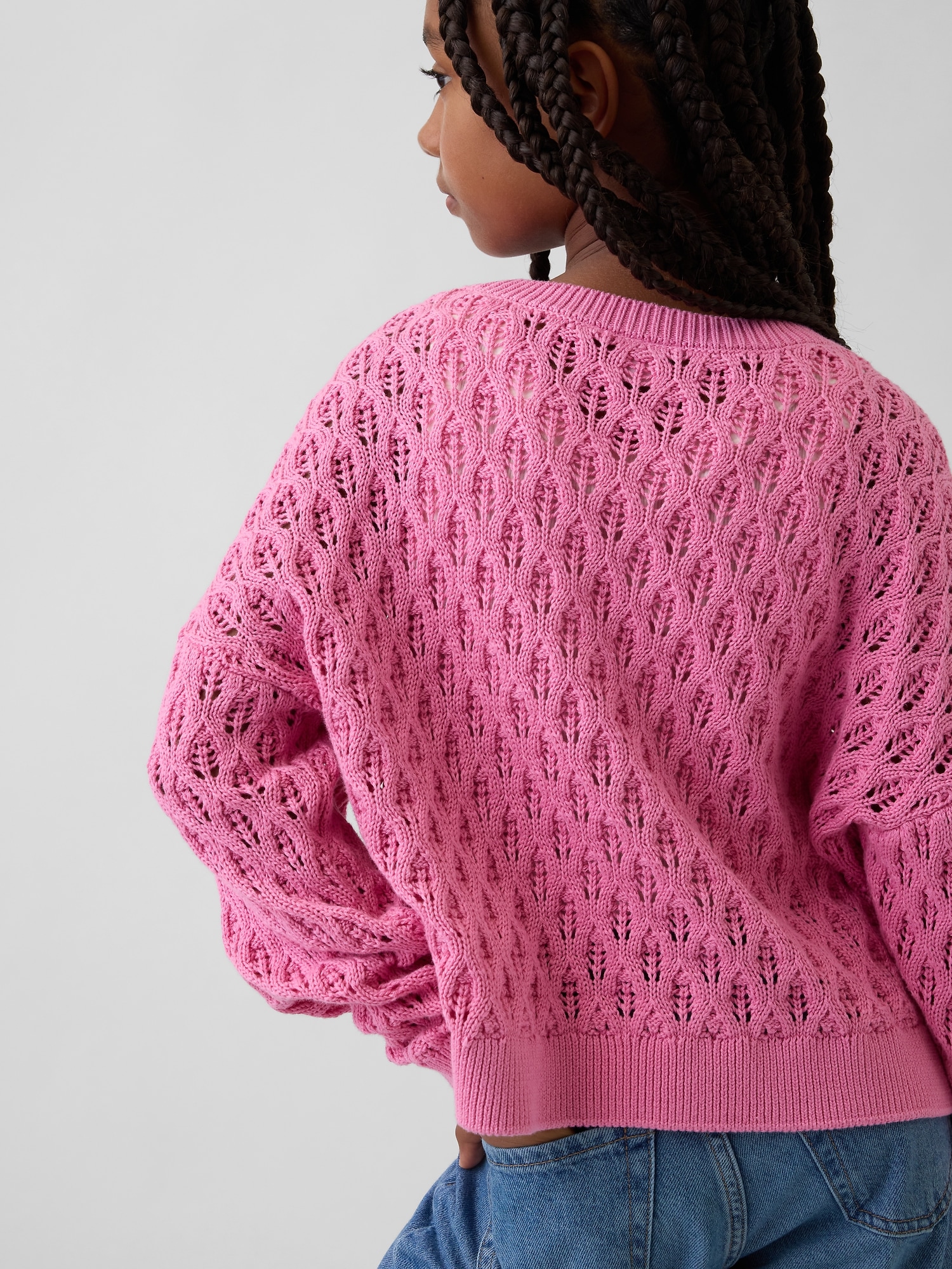 Kids Crochet Oversized Crewneck Sweater