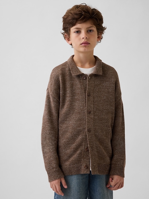 Image number 1 showing, Kids Relaxed Polo Cardigan Sweater