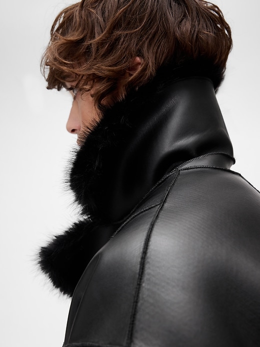 Image number 6 showing, GapStudio Adult Vegan Leather Fur-Lined Coat