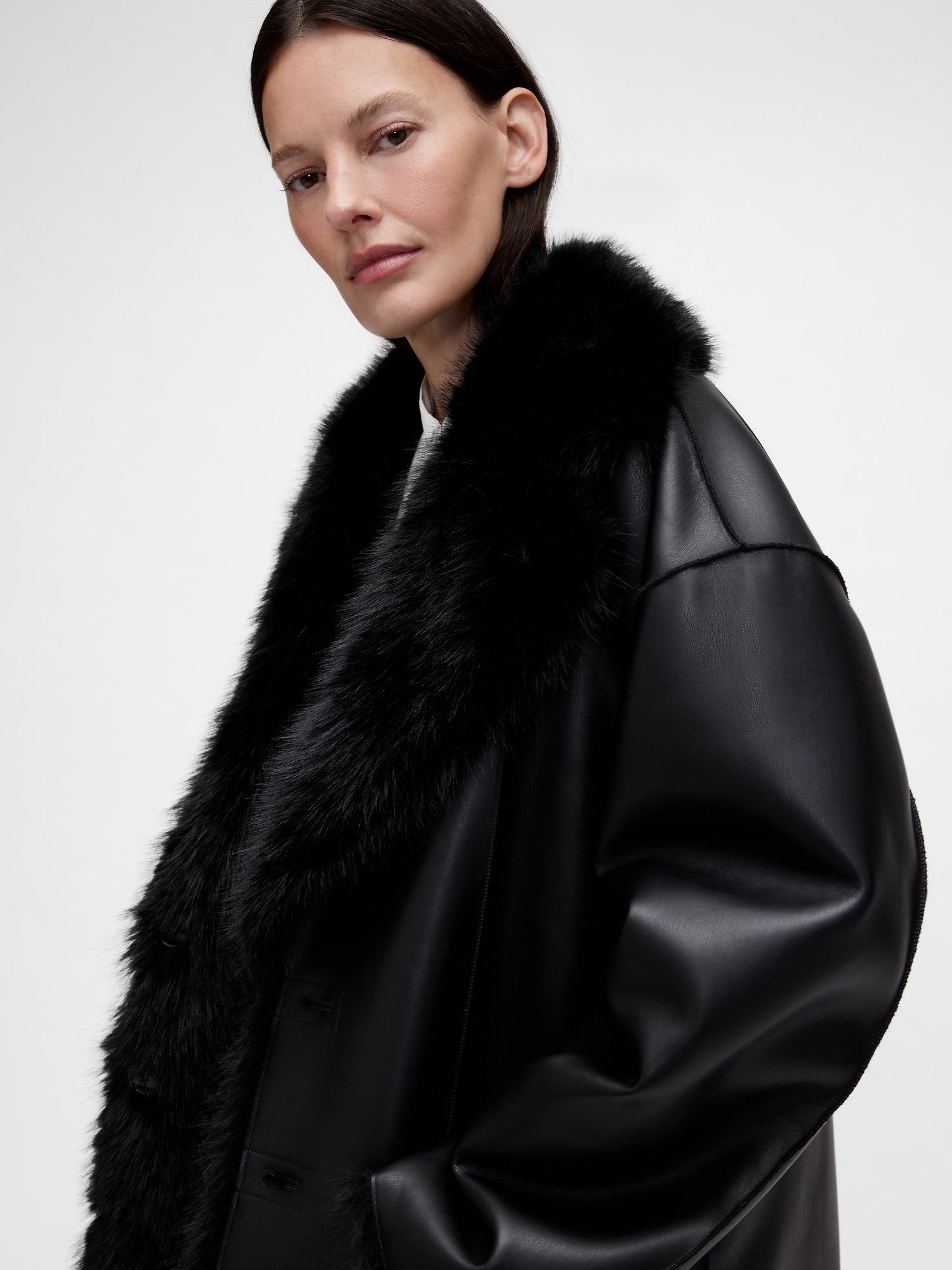 GapStudio Adult Vegan Leather Fur-Lined Coat