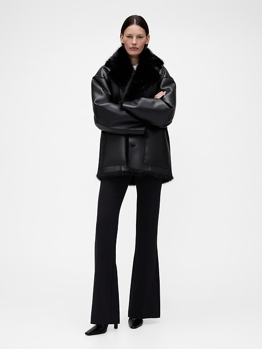Image number 2 showing, GapStudio Adult Vegan Leather Fur-Lined Coat
