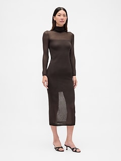 Sheer Turtleneck Maxi Sweater Dress
