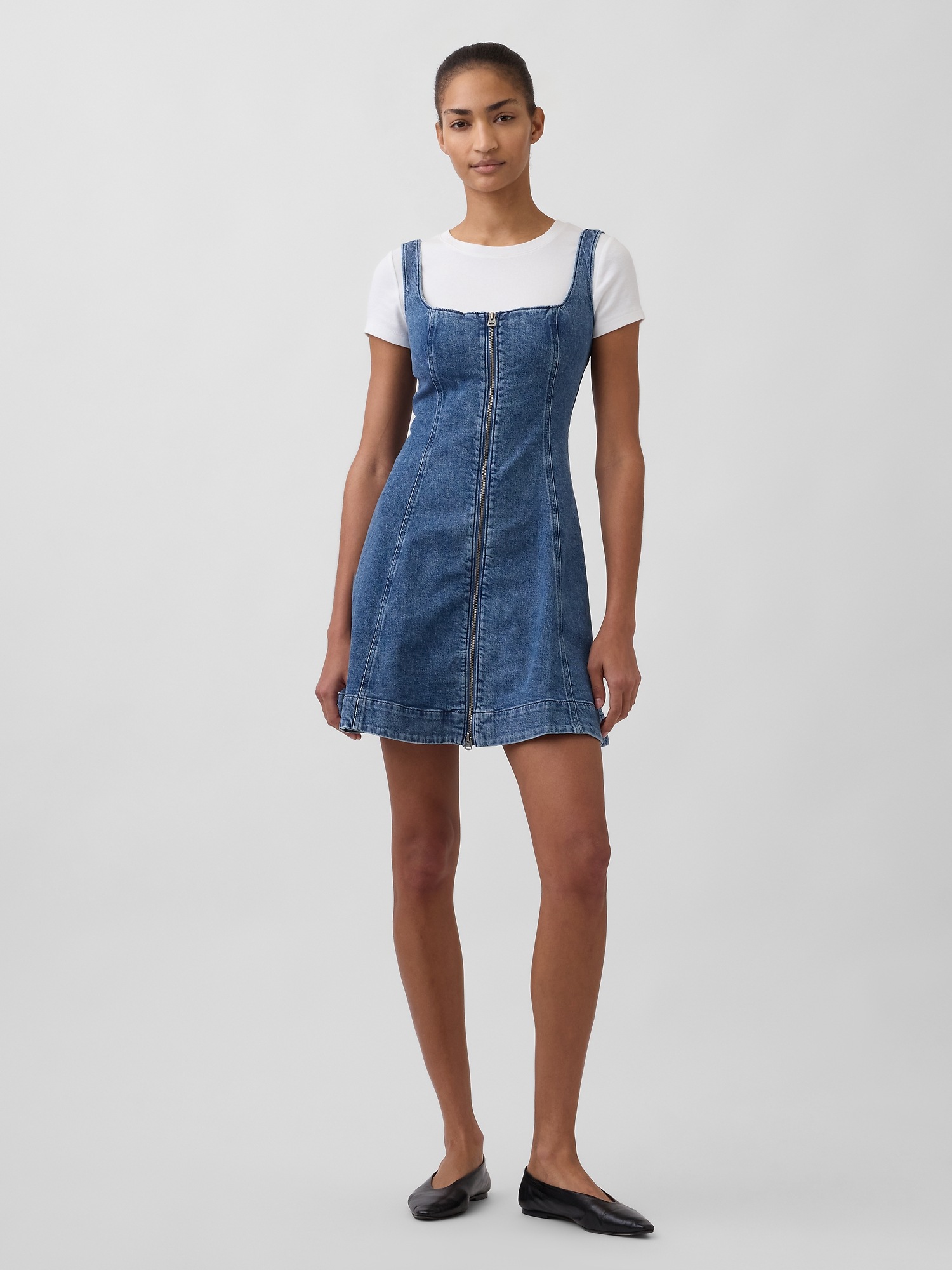 Женское платье Gap Denim Zip-Front Mini, цвет: Средняя варка
