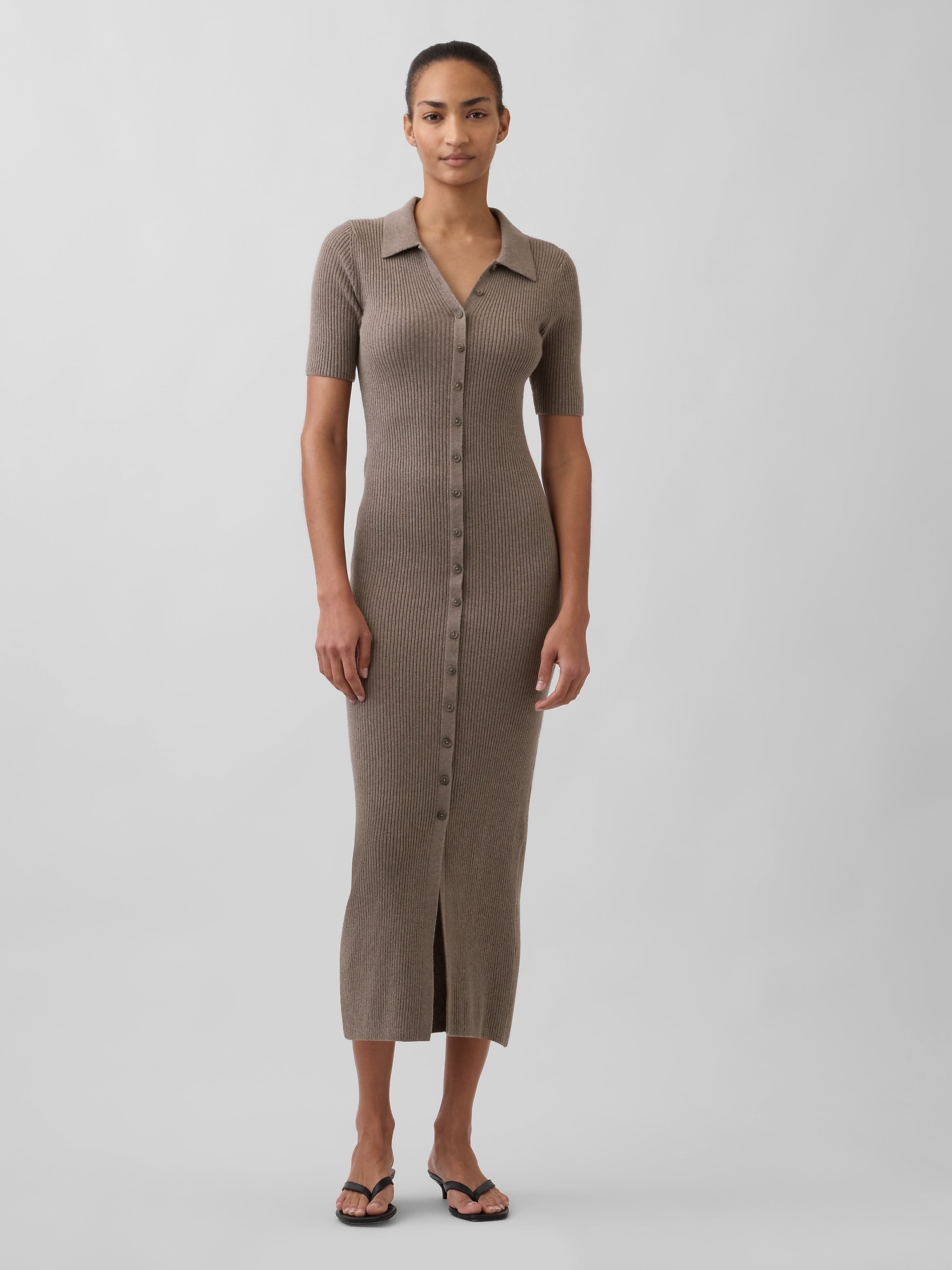 Gap Cashsoft Rib Collared Midi Cardigan Dress In Brown