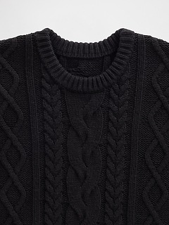Cable-Knit Mini Sweater Dress - Black - View 32