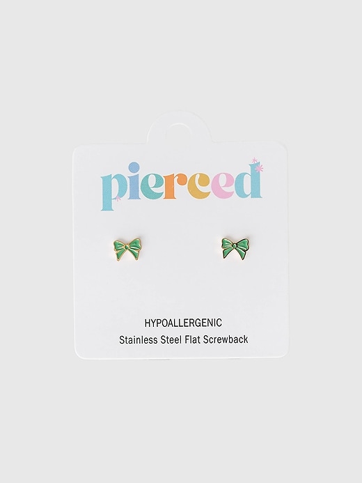 Image number 1 showing, Pierced Co Green Bow Screwback Earrings