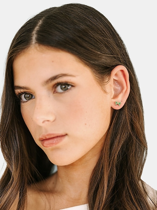 Image number 2 showing, Pierced Co Green Bow Screwback Earrings