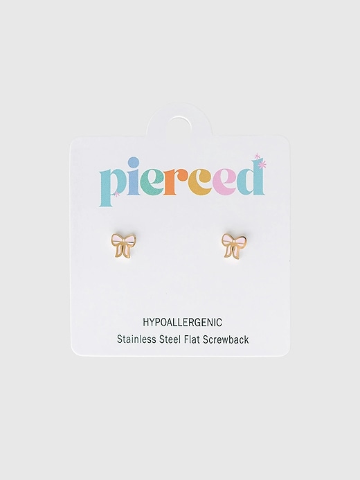 Image number 1 showing, Pierced Co Pink Bow Screwback Earrings